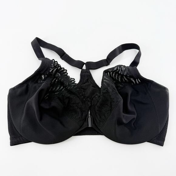Glamorise Black Unpadded Lace Racerback Front Clasp Bra Women's Size 36F - Picture 1 of 5